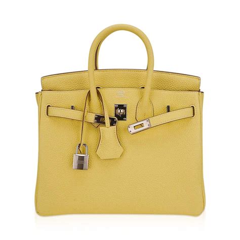 Hermes Jaune Poussin Togo Birkin 25 Handbag 